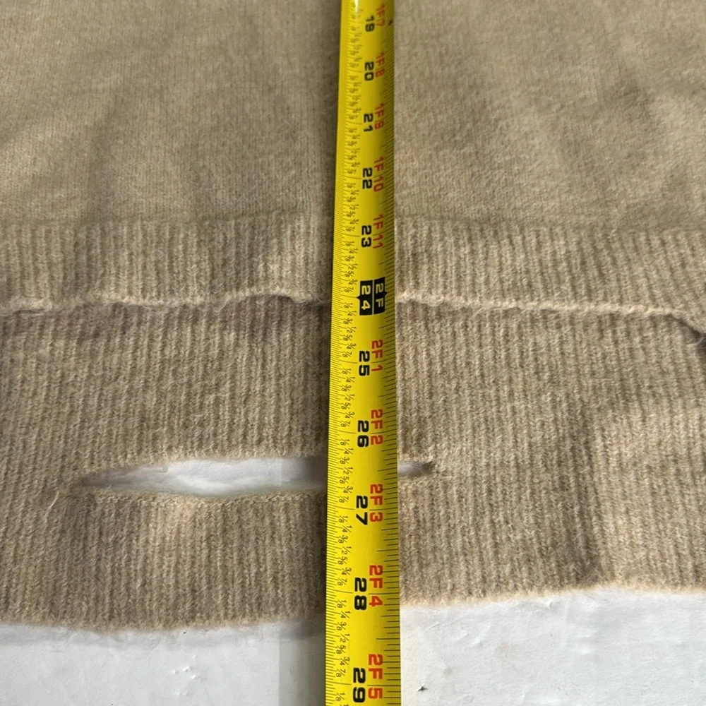 Entro Tan V-Neck denim sleeve contrast distressed sweater casual mixed material - Picture 13 of 13